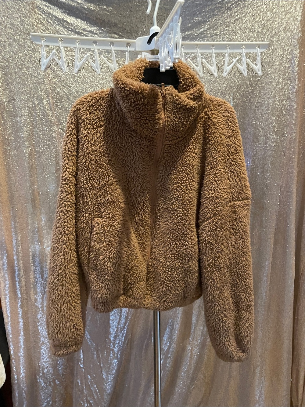 SO Plush Teddy Zip-Up Jacket - Camel Brown